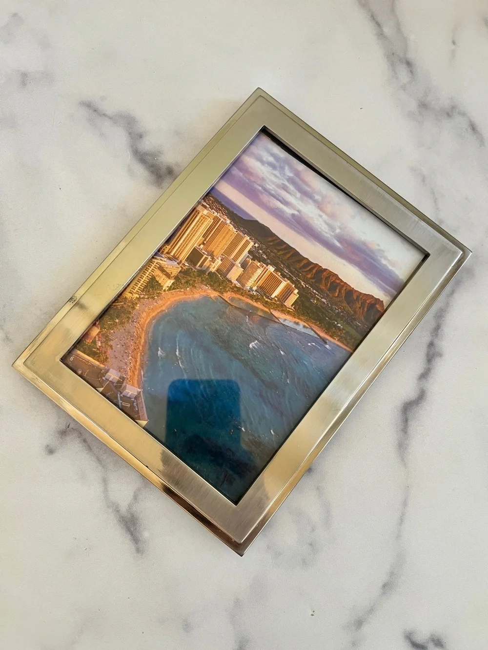 Thomas O'Brien Vintage Modern Brushed Stainless Silver 5x7 Photo Frame